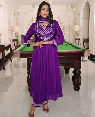 Purple color soft silk fabric designer embroidered heavy ceremonial wear salwar kameez 4