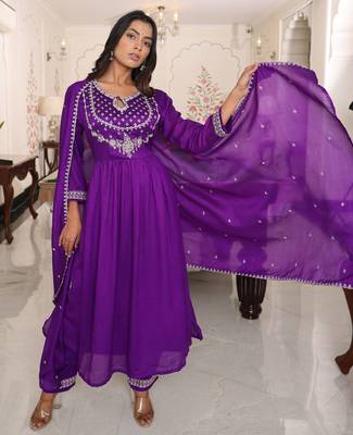 Purple color soft silk fabric designer embroidered heavy ceremonial wear salwar kameez 5