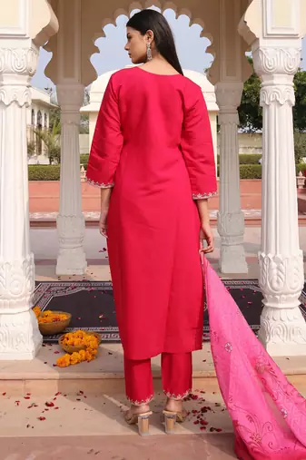 Pink color cotton silk fabric designer embroidered heavy ceremonial wear salwar kameez