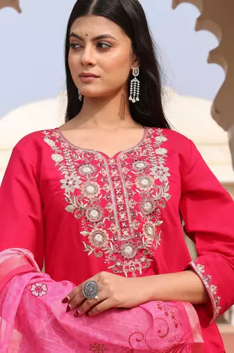 Pink color cotton silk fabric designer embroidered heavy ceremonial wear salwar kameez
