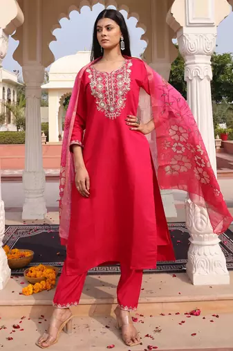 Pink color cotton silk fabric designer embroidered heavy ceremonial wear salwar kameez