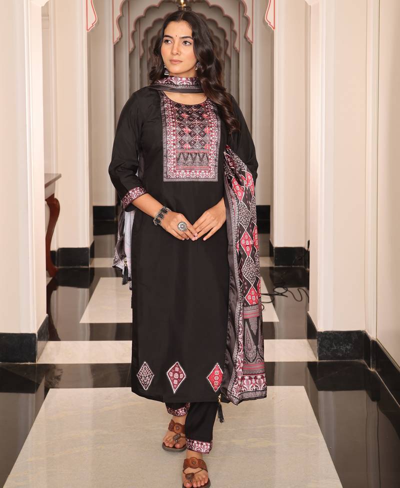 Black color viscos simmer fabric designer embroidered heavy ceremonial wear salwar kameez