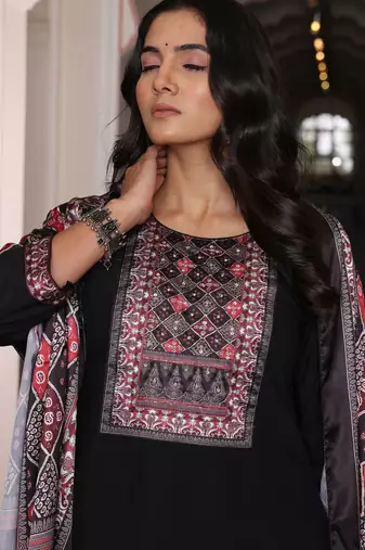 Black color viscos simmer fabric designer embroidered heavy ceremonial wear salwar kameez