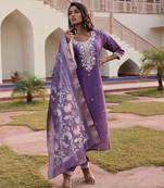 Lavender color simmer silk fabric designer embroidered heavy ceremonial wear salwar kameez