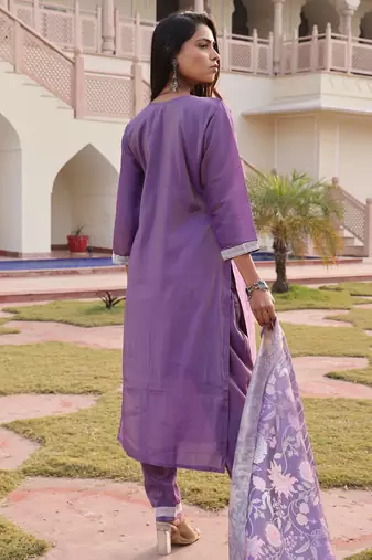 Lavender color simmer silk fabric designer embroidered heavy ceremonial wear salwar kameez