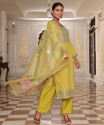 Yellow color cotton silk fabric designer embroidered heavy ceremonial wear salwar kameez 5