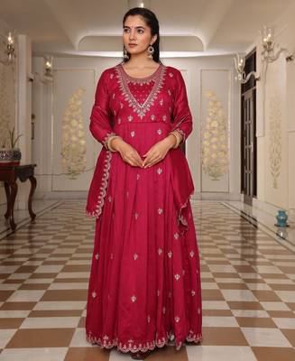 Pink color soft silk fabric designer embroidered heavy ceremonial wear salwar kameez 1