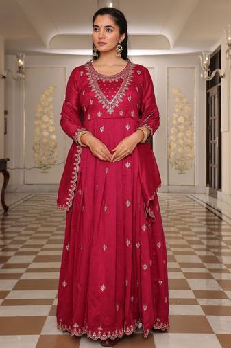 Pink color soft silk fabric designer embroidered heavy ceremonial wear salwar kameez