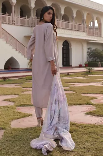 Beige color cotton silk fabric designer embroidered heavy ceremonial wear salwar kameez