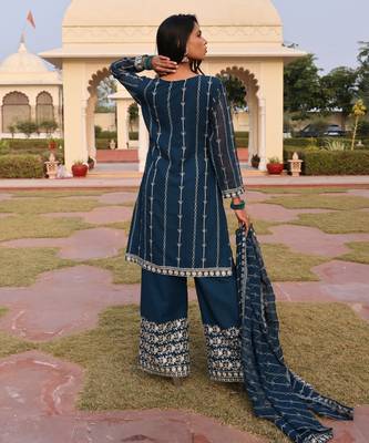 Teal blue color georgette fabric designer embroidered heavy ceremonial wear salwar kameez 2