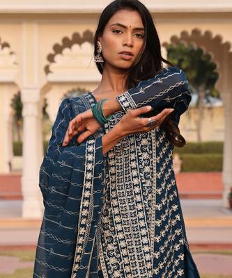 Teal blue color georgette fabric designer embroidered heavy ceremonial wear salwar kameez 3
