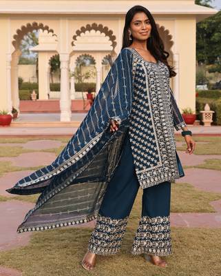 Teal blue color georgette fabric designer embroidered heavy ceremonial wear salwar kameez 5