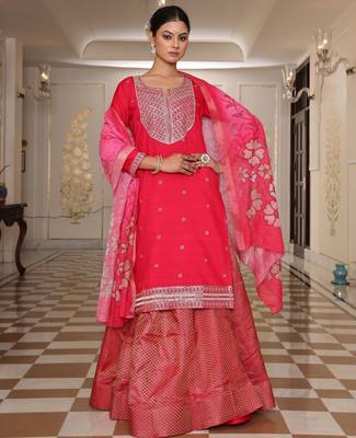 Pink color cotton silk fabric designer embroidered heavy ceremonial wear salwar kameez 4