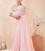 Dusty pink color resham & sequins work georgette saree