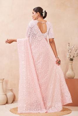 Dusty pink resham & sequins work georgette saree 4