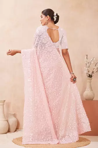 Dusty pink color resham & sequins work georgette saree