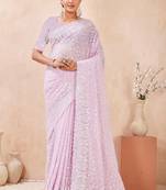 Dusty levender  color resham & sequins work georgette saree