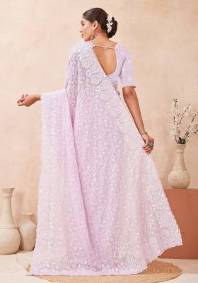Dusty levender  color resham & sequins work georgette saree 4