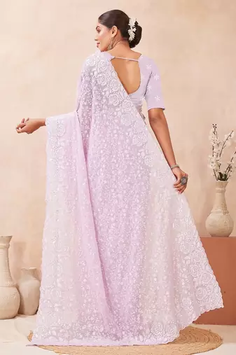 Dusty levender  color resham & sequins work georgette saree