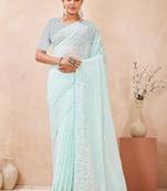 Dusty sky color resham & sequins work georgette saree