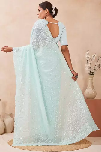 Dusty sky color resham & sequins work georgette saree