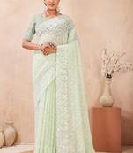 Dusty pista color resham & sequins work georgette saree