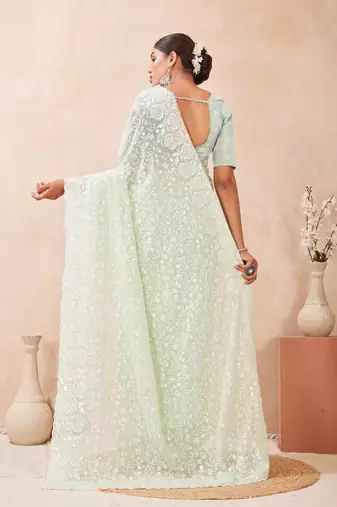 Dusty pista color resham & sequins work georgette saree