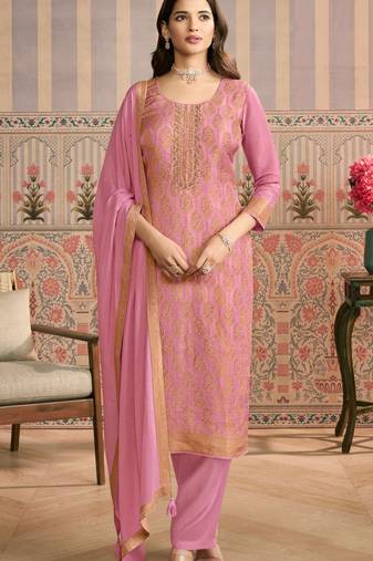Pink embroidered viscose semi-stitched pakistani salwar suit