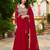 Red embroidered faux blooming anarkali gown set with sequin & multi-thread work dupatta included