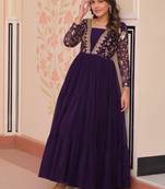Purple faux blooming embroidered sequins zari work gown
