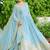 Sky blue designer dusty-tone faux georgette gown with embroidery & sequins dupatta