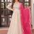 Off-white jacquard gown with pink dupatta