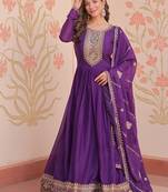 Purple star georgette zari sequins embroidered gown with dupatta