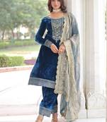 Eilara wedding special velvet with rich sequins embrodered kurti pant with fendy dupatta