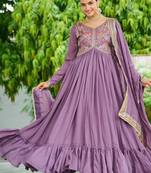 Lavender vichitra silk embroidered sequins anarkali suit festive wear