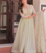 Pista green star georgette beads sequins embroidery gown with dupatta
