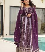 Wine faux georgette anarkali suit with zari sequins embroidery festive wear