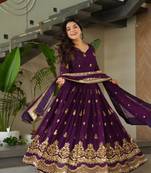 Purple faux georgette zari sequins embroidered anarkali suit festive wear