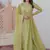 Green gold crush fabric embroidered gown set with matching dupatta     sequins & multi thread work