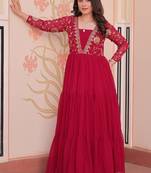 Rani pink faux blooming embroidered sequins zari work gown