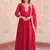 Rani pink designer faux georgette gown with zari & sequins embroidery and embroidered dupatta     luxury ethnic set