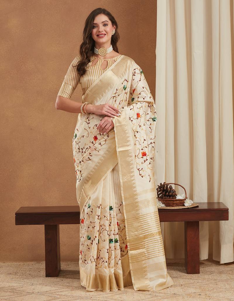 assam cotton art silk embroidered zari temple border saree with blouse.