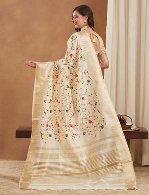assam cotton art silk embroidered zari temple border saree with blouse. 3