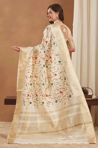 assam cotton art silk embroidered zari temple border saree with blouse.