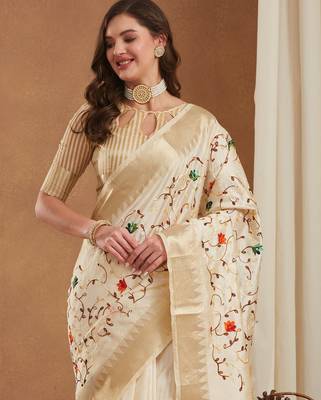 assam cotton art silk embroidered zari temple border saree with blouse. 4