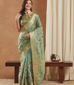 assam cotton art silk embroidered zari temple border saree with blouse.