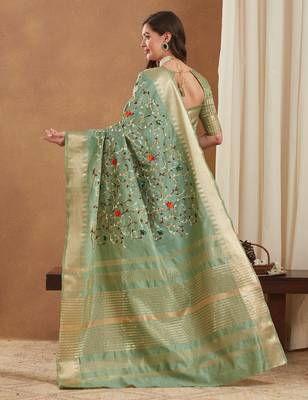 assam cotton art silk embroidered zari temple border saree with blouse. 3