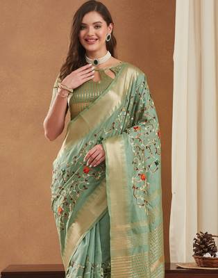 assam cotton art silk embroidered zari temple border saree with blouse. 4