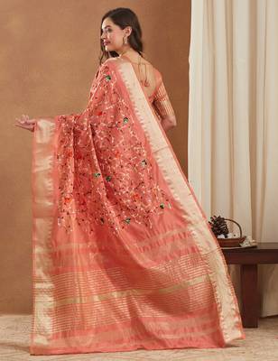 assam cotton art silk embroidered zari temple border saree with blouse. 2