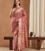 assam cotton art silk embroidered zari temple border saree with blouse.